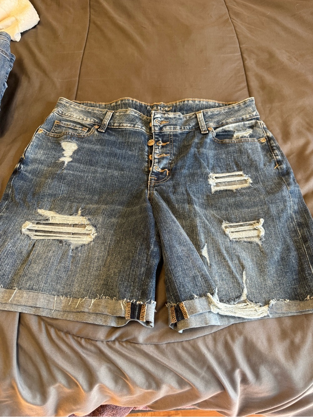 Maurices Distressed Dark Blue Denim Jean Shorts